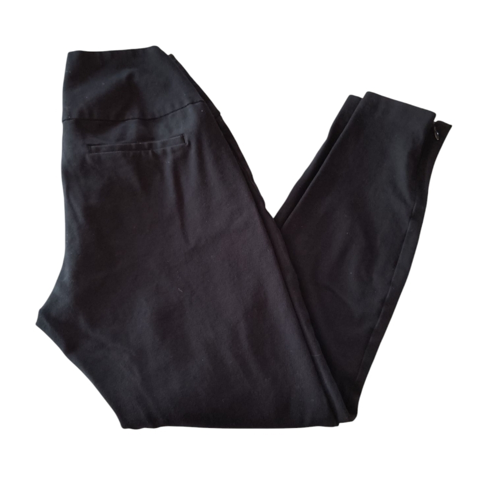 Spanx Black Woven Twill Leggings with Zipper Bottom Size S Petite